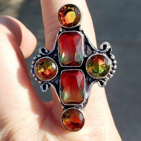 New Bi-Color Tourmaline 925 Silver Statement Ring. - Picture 15 of 16